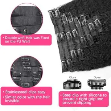 Mihugass Seamless PU Clip In Hair Extensions Real Human Hair Invisible Kinky Straight Clip on Human Hair Extensions 8pcs with 18Clips Per Set 120g(14inch,Natural Black)