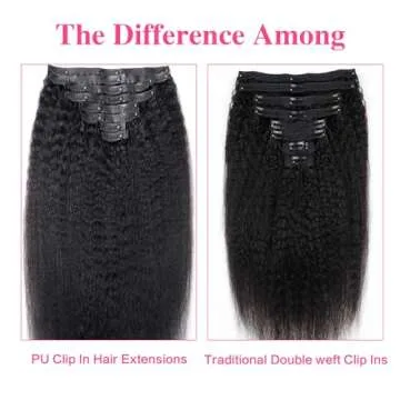 Mihugass Seamless PU Clip In Hair Extensions Real Human Hair Invisible Kinky Straight Clip on Human Hair Extensions 8pcs with 18Clips Per Set 120g(14inch,Natural Black)