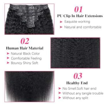 Mihugass Seamless PU Clip In Hair Extensions Real Human Hair Invisible Kinky Straight Clip on Human Hair Extensions 8pcs with 18Clips Per Set 120g(14inch,Natural Black)