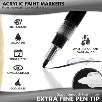 Stylo 4 Count Acrylic Metallic Pens - Black, Gold, Silver And White Paint Pens - Fine Tip Permanent Acrylic Metallic Paint Markers for Rock Painting, Glass, Wood, Ideal for Arts and Crafts