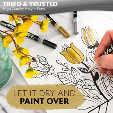 Stylo 4 Count Acrylic Metallic Pens - Black, Gold, Silver And White Paint Pens - Fine Tip Permanent Acrylic Metallic Paint Markers for Rock Painting, Glass, Wood, Ideal for Arts and Crafts