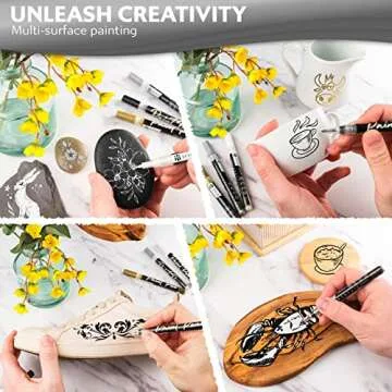 Stylo 4 Count Acrylic Metallic Pens - Black, Gold, Silver And White Paint Pens - Fine Tip Permanent Acrylic Metallic Paint Markers for Rock Painting, Glass, Wood, Ideal for Arts and Crafts