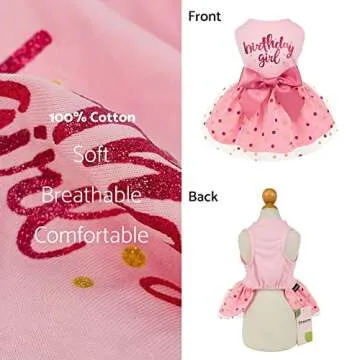 Fitwarm Birthday Girl Dress for Small Dogs - Pink Tulle Dress