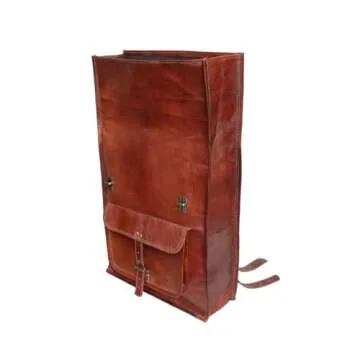 jaald 23" Brown Leather Backpack Vintage Rucksack Laptop Bag Large Travel Roll Top College Bookbag Comfortable Lightweight Travel Hiking/picnic For Men