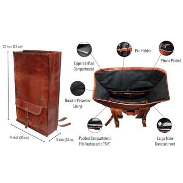 jaald 23" Brown Leather Backpack Vintage Rucksack Laptop Bag Large Travel Roll Top College Bookbag Comfortable Lightweight Travel Hiking/picnic For Men