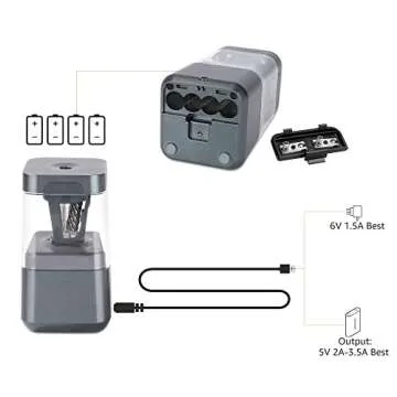 Amazon Basics Portable Electric Pencil Sharpener, Helical Blade, Auto Stop, Battery/USB Cord Operated, Black, 2.87 x 2.87 x 5.3 in