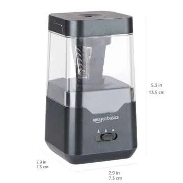Amazon Basics Portable Electric Pencil Sharpener, Helical Blade, Auto Stop, Battery/USB Cord Operated, Black, 2.87 x 2.87 x 5.3 in