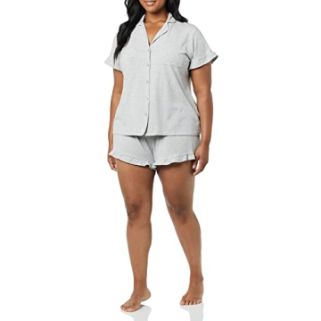 Amazon Essentials Women's Cotton Modal Ruffle Detail Pajama Set - Grey Heather
