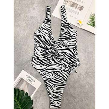 CHYRII Women's Zebra Print Sexy Cutout Backless High Cut Swimsuit Monokini