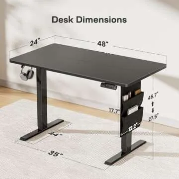 Marsail Standing Desk Adjustable Height Home Office Desk,‎48x24 Inch Electric Standing Desk, Stand up Desk with Storage Bag,Headphone Hook for Computer Workstations Desk Memory Preset