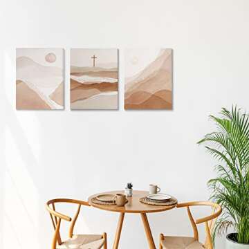 Mid Century Natural Mountain Prints Scripture Wall Decor Inspirational Bible Verse Psalm 23 Matthew 28:6 Canvas Prints Warm Boho Wall Art Christian Home Decor "Faith Can Move Mountains" 12"x16" Set 3