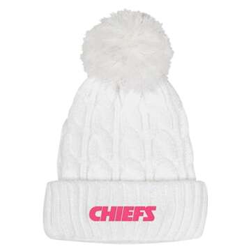Outerstuff Girls Youth White Kansas City Chiefs Cable Cuffed Knit Hat with Pom