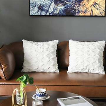 LANANAS Decorative Square Throw Pillow Covers Set Super Soft Luxury Faux Fur Pillow Case Cover for Sofa Living Room 18 x 18 Inch Pack of 2 (18"x 18", Pack of 2, Pearl White)
