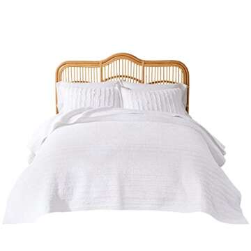 Greenland Home Ruffled Quilt Set, Queen, White,GL-1109BQ