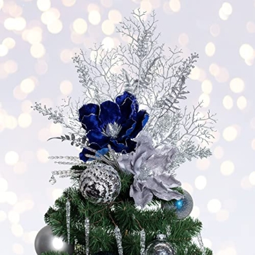 Elegant Blue Velvet Magnolia Flowers for Christmas Decor