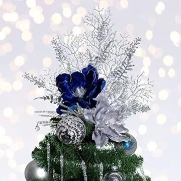 Elegant Blue Velvet Magnolia Flowers for Christmas Decor