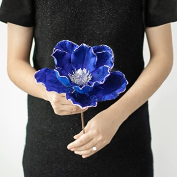 Elegant Blue Velvet Magnolia Flowers for Christmas Decor