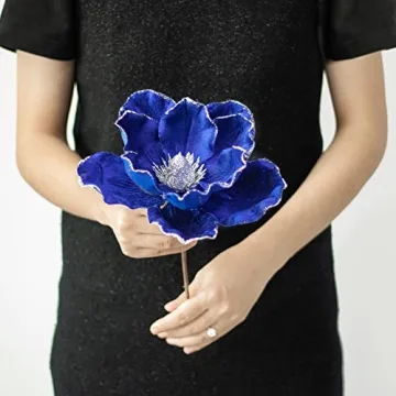 Elegant Blue Velvet Magnolia Flowers for Christmas Decor