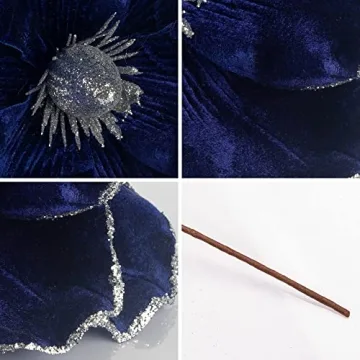 Elegant Blue Velvet Magnolia Flowers for Christmas Decor