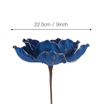 Elegant Blue Velvet Magnolia Flowers for Christmas Decor