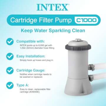 Intex C1000 Krystal Clear Cartridge Filter Pump for Above Ground Pools: 1000 GPH Pump Flow Rate – Improved Circulation and Filtration – Easy Installation – Improved Water Clarity – Easy-to-Clean