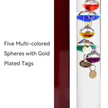 Lily's Home Desktop Weather Station, with Galileo Thermometer and Fitzroy Storm Glass Weather Predictor, 5 Multi-Colored Spheres