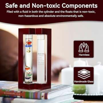 Lily's Home Desktop Weather Station, with Galileo Thermometer and Fitzroy Storm Glass Weather Predictor, 5 Multi-Colored Spheres