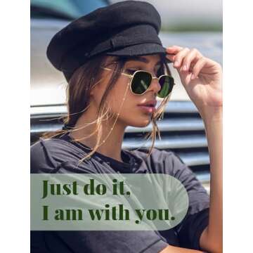 Veda Tinda Vision Green Sunglasses For Women Trendy Retro 70s 90s Festival Tinted Vintage Polarized Metal Frame Oversized Square Shades Womens Accessories UV400 Protection with Glasses Chain C05S04