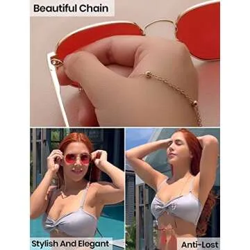 Veda Tinda Vision Green Sunglasses For Women Trendy Retro 70s 90s Festival Tinted Vintage Polarized Metal Frame Oversized Square Shades Womens Accessories UV400 Protection with Glasses Chain C05S04