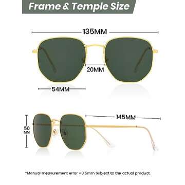 Veda Tinda Vision Green Sunglasses For Women Trendy Retro 70s 90s Festival Tinted Vintage Polarized Metal Frame Oversized Square Shades Womens Accessories UV400 Protection with Glasses Chain C05S04
