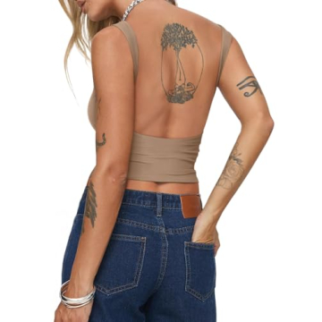 REORIA Women's Summer Sexy Open Back High Neck Sleeveless Tank Top Double Lined Y2k Trendy Backless ...