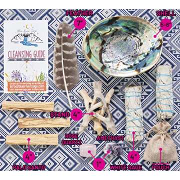 Home Cleansing & Smudging Kit with White Sage, Palo Santo, Abalone & Stand, Smudge Feather & Guide - Smudge Kit with Sage Smudge Sticks