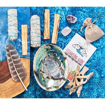 Home Cleansing & Smudging Kit with White Sage, Palo Santo, Abalone & Stand, Smudge Feather & Guide - Smudge Kit with Sage Smudge Sticks