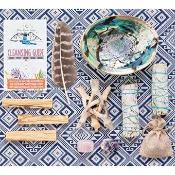 Home Cleansing & Smudging Kit with White Sage, Palo Santo, Abalone & Stand, Smudge Feather & Guide - Smudge Kit with Sage Smudge Sticks