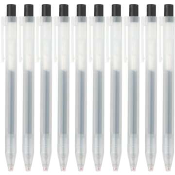 MUJI 0.5mm Smooth Gel Ink Knock Type Ballpoint Retractable Pen Black color set 10 Pieces Set with Original Pen Case