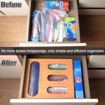 LOPASA Baggie Organizer for Drawer Compatible with Ziplock Food Storage Bag, Sandwich Bag Organizati...