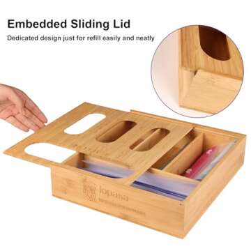 LOPASA Baggie Organizer for Drawer Compatible with Ziplock Food Storage Bag, Sandwich Bag Organization for Kitchen Drawer, Plastic Baggie Storage Box for Pantry(Bamboo)