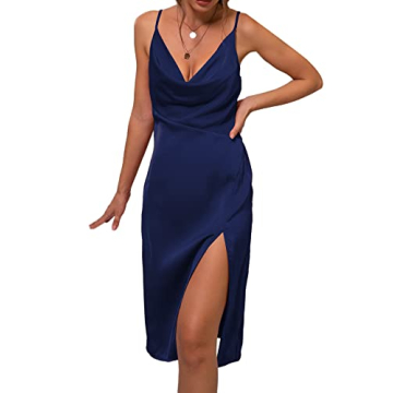 Elegant LYANER Satin Drape Cowl Neck Midi Dress for Women