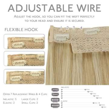 WENNALIFE Wire Hair Extensions (Increase 50% Lifespan) Real Human Hair 16 inch 125g Ash Blonde to Golden Blonde Balayage Platinum Blonde Real Hair Extensions Invisible Wire Hair Extensions Fish Line