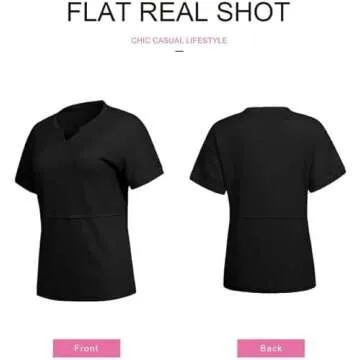 SHEWIN Womens Shirts Casual Waffle Knit Top Loose V Neck Short Sleeve T Shirt Business Work Tunic Summer Tops for Women Trendy 2025,US 4-6(S),Black