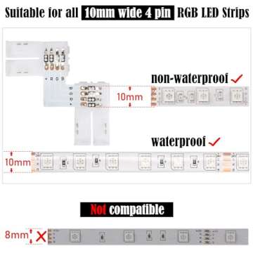 JACKYLED 20Packs L Shape 4-Pin LED Connectors with 22Pcs Clips 10mm for Strip Lights - 10mm 4pin