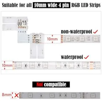 JACKYLED 20Packs L Shape 4-Pin LED Connectors with 22Pcs Clips 10mm for Strip Lights - 10mm 4pin