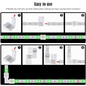 JACKYLED 20Packs L Shape 4-Pin LED Connectors with 22Pcs Clips 10mm for Strip Lights - 10mm 4pin