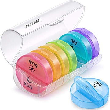 Daily Pill Organizer (Twice-a-Day) - Weekly AM/PM Pill Box, Round Medicine Organizer, 7 Day Pill Con...