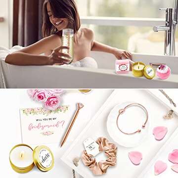 Bridesmaid Proposal Gifts Sets, Will You be My Bridesmaid Gift, Engagement Wedding Gifts Bridesmaids Stemless Champagne Flutes Bachelorette Party, Rose Spa Gifts, Bridal Showers