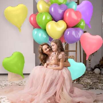 12 Pcs Heart Balloons, 18 inch Pastel Heart Shaped Balloons, Big Heart Helium Balloon, Macaron Heart Love Foil Balloons for Wedding Baby Shower Anniversary Backdrop Valentine Balloons Party Decoration