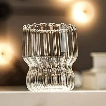 Vintage Wavy Drinking Glasses Set of 2 for Stylish Sips