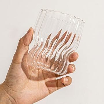 Vintage Wavy Drinking Glasses Set of 2 for Stylish Sips