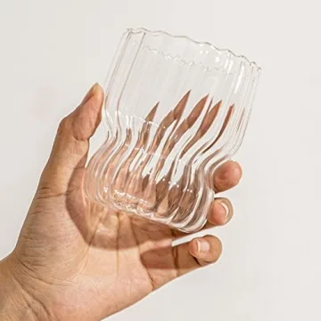 Vintage Wavy Drinking Glasses Set of 2 for Stylish Sips