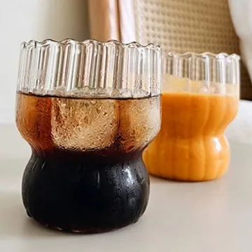 Vintage Wavy Drinking Glasses Set of 2 for Stylish Sips